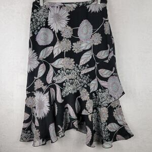 Fairycore Midi Skirt Sz 10 Asymmetric Layer Whimsigoth Black Colorful Floral Zip